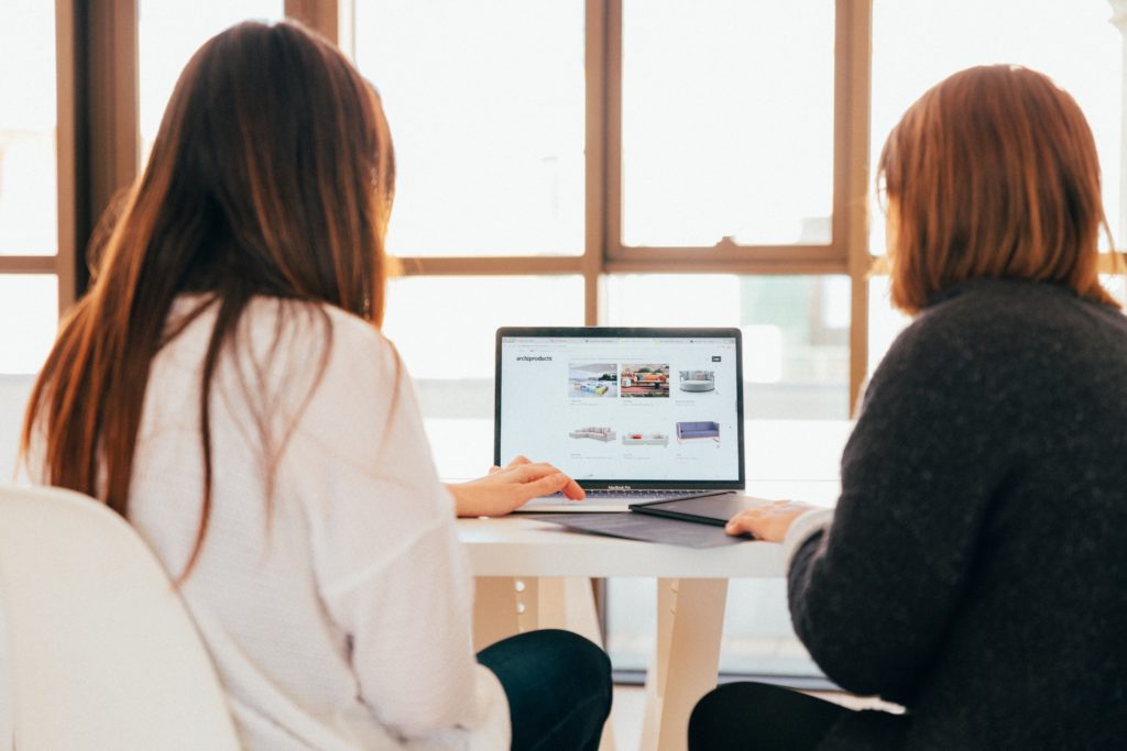 mentor and mentee sitting at a laptop